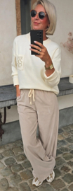 RINA soft velvet wide leg jogger pants beige