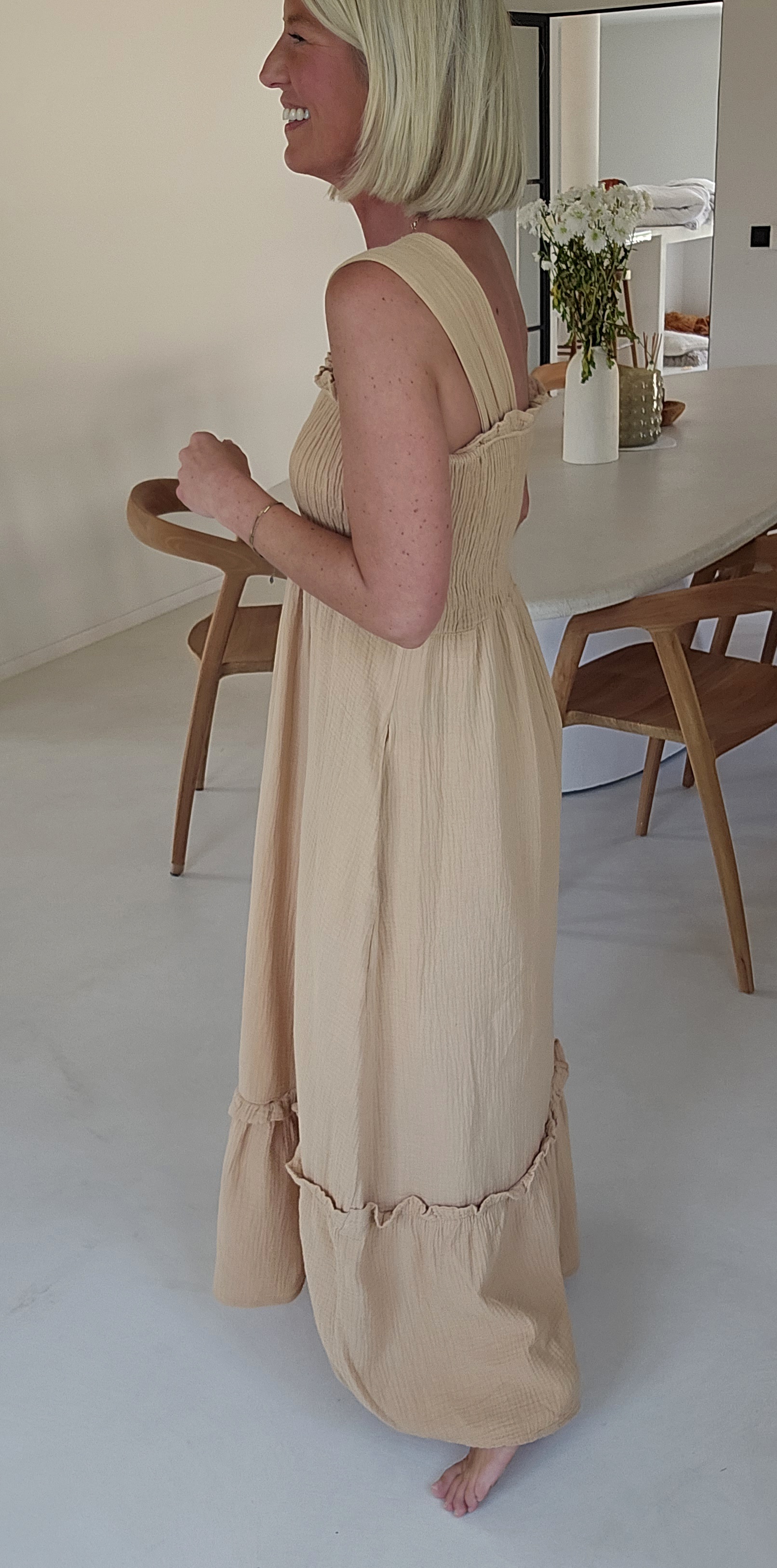TONIA maxi tetra smock dress camel