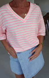 I HOPE YOUR DAY WAS SMILEY T-shirt neon pink