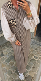 NINI oversized cotton maxi striped shirt dress beige