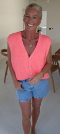 JOLIE sleeveless knit cardigan neon coral