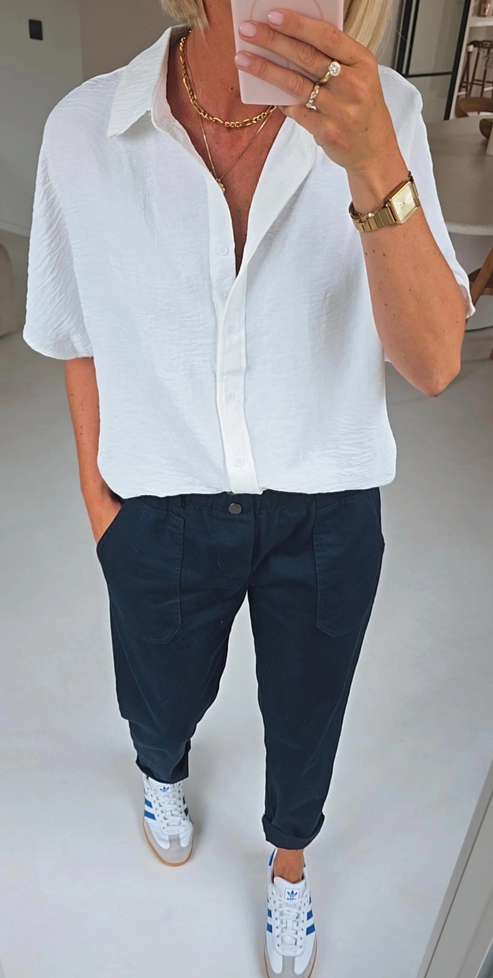 BEVIN cotton paperbag pants navy