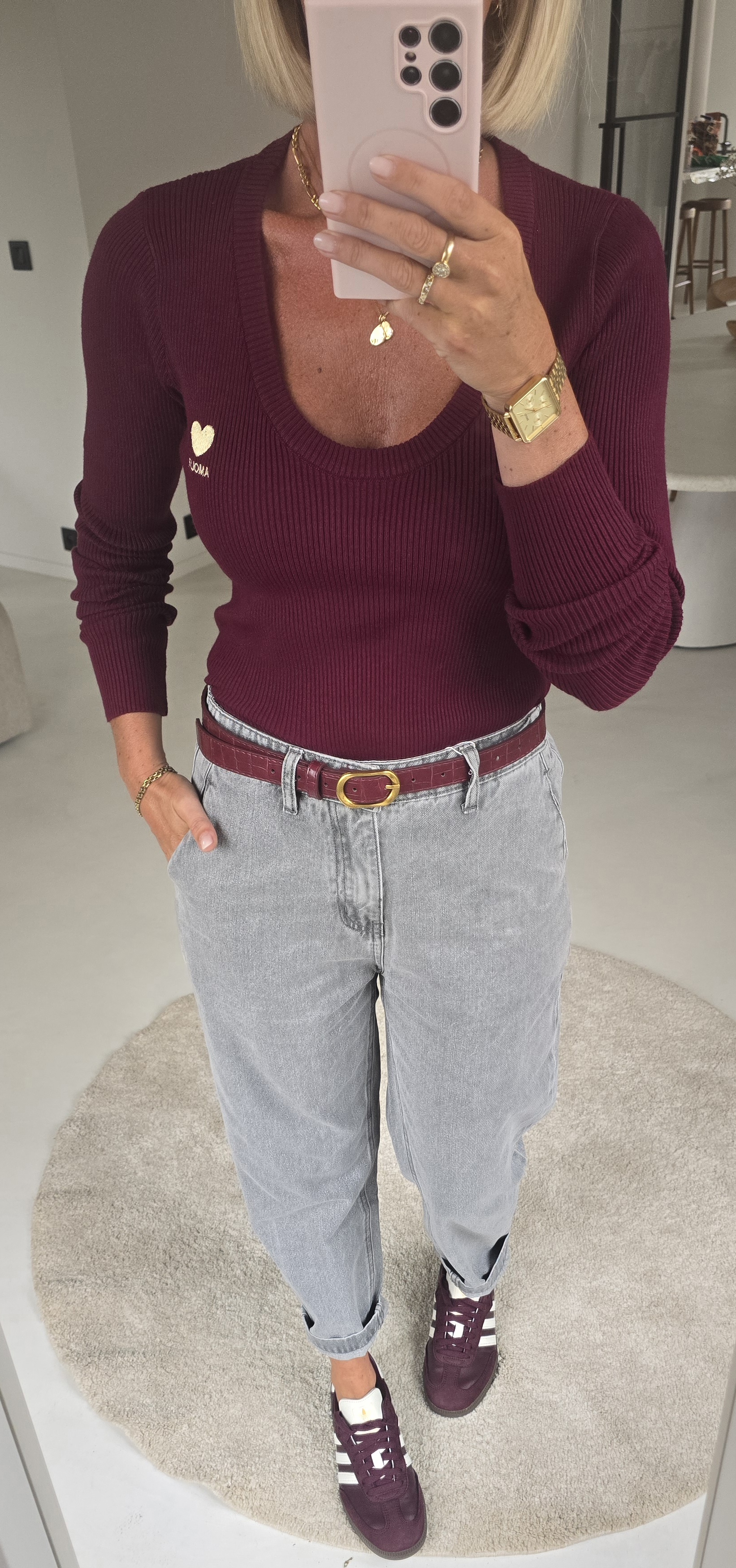 AMOUR warm v-neck longsleeve burgundy