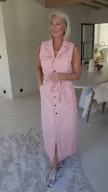 MAXIME denim maxi dress pink