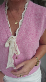 LACE WHISPER sleeveless cardigan pink