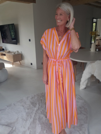 BEATRICE striped maxi dress fuschia orange
