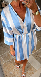 GIULIA satin dress striped pastel blue