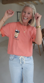I LOVE COFFEE cotton T-shirt washed peach