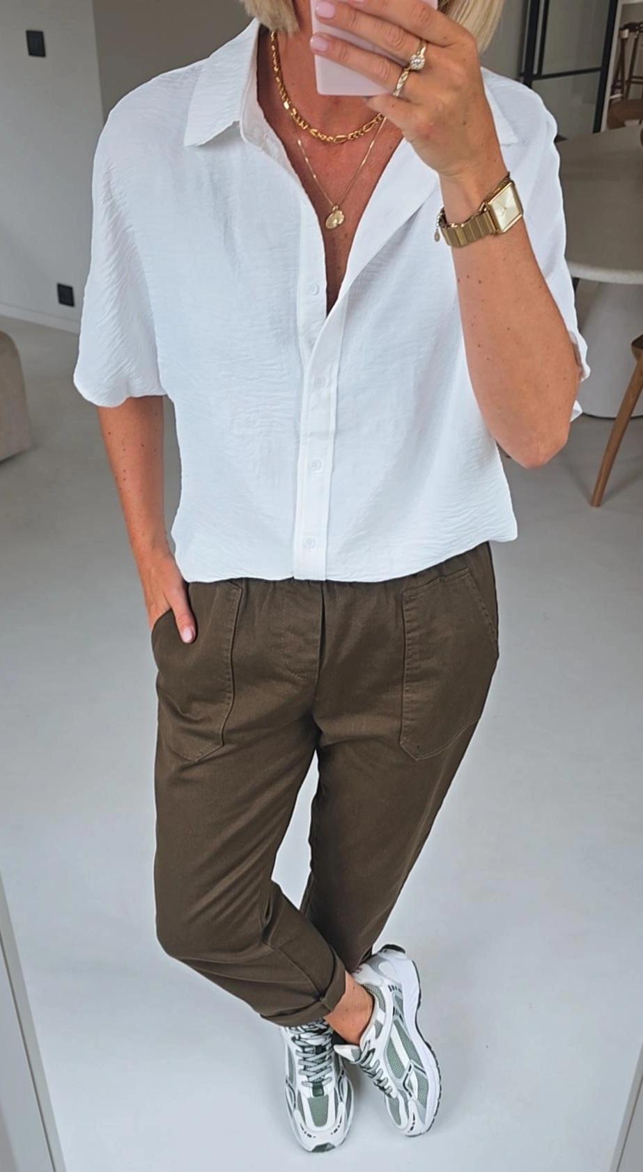 BEVIN cotton paperbag pants dark khaki