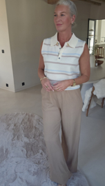 NELLA sleeveless polo knit taupe soft blue