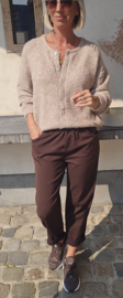 VLORANNE loose cotton pants with belt dark chocolate
