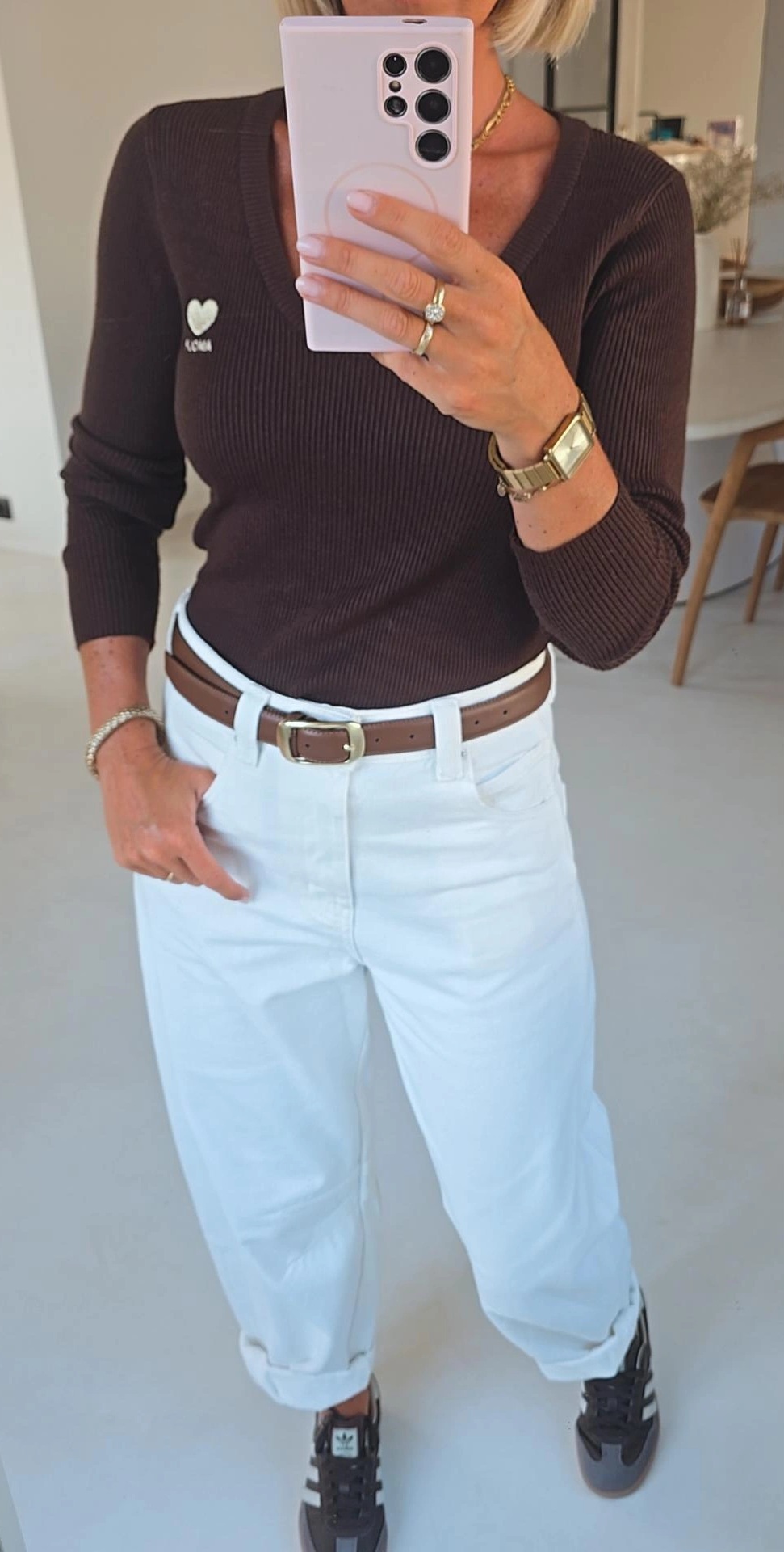 AMOUR warm v-neck longsleeve chocolat
