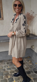 WINIE checkered cotton dress beige