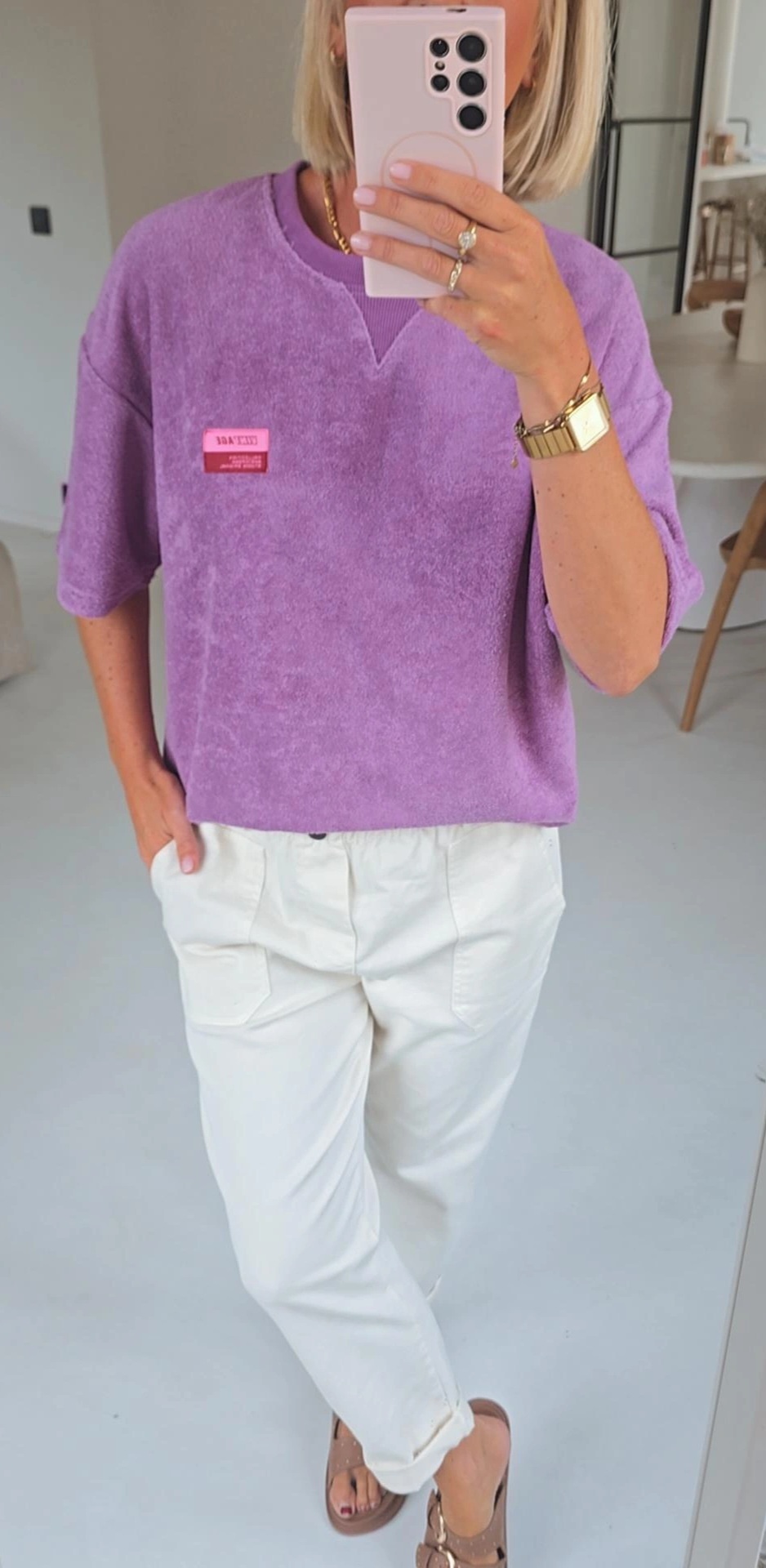 VINTAGE short-sleeved terry sweatshirt lavender