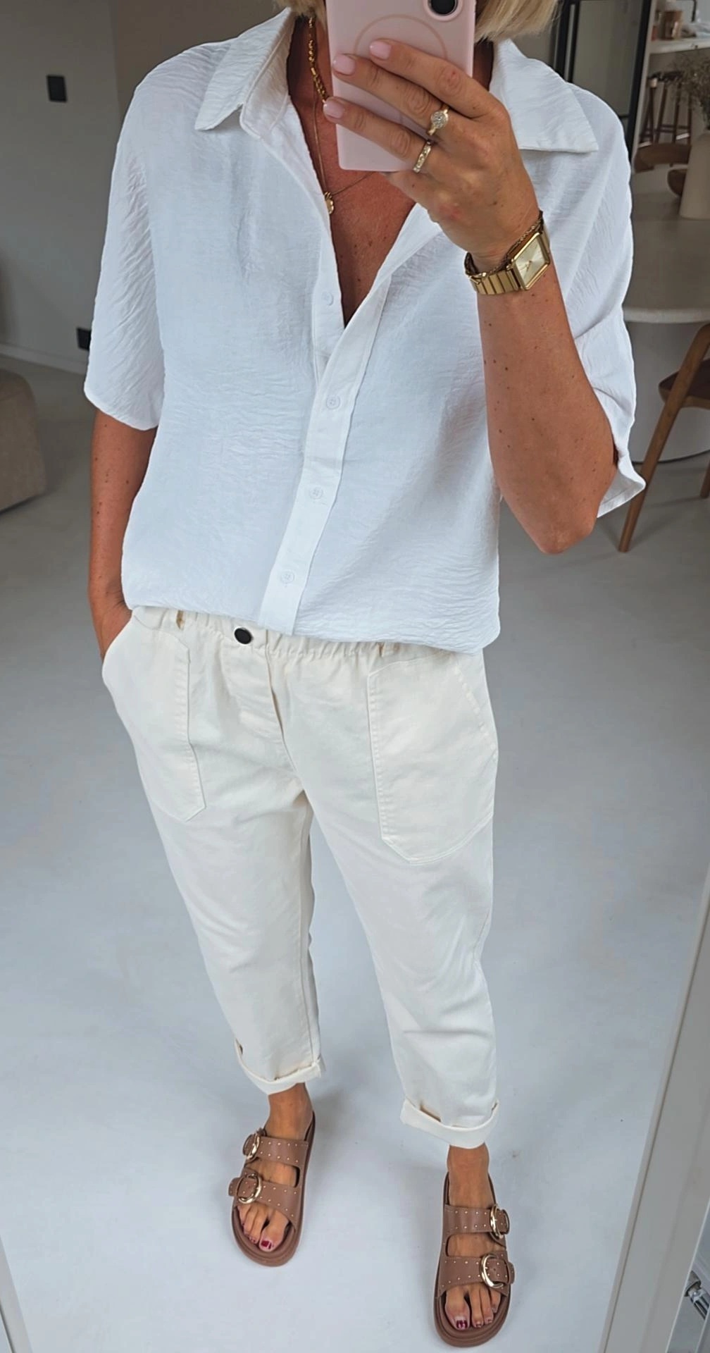 BEVIN cotton paperbag pants ecru