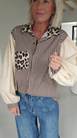 NINI oversized cotton striped shirt beige
