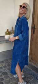RHEA WINTER soft velvet maxi shirt dress petrol