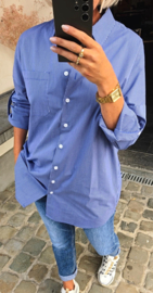 JANI striped oversized cotton shirt blue