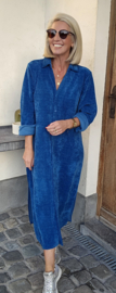 RHEA WINTER soft velvet maxi shirt dress petrol
