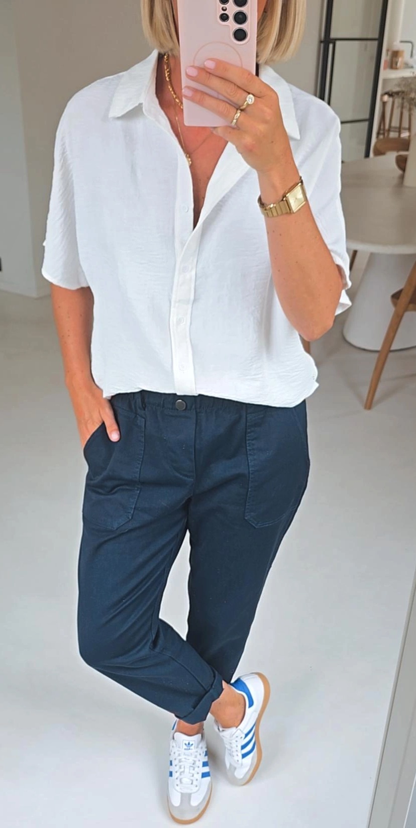 BEVIN cotton paperbag pants navy
