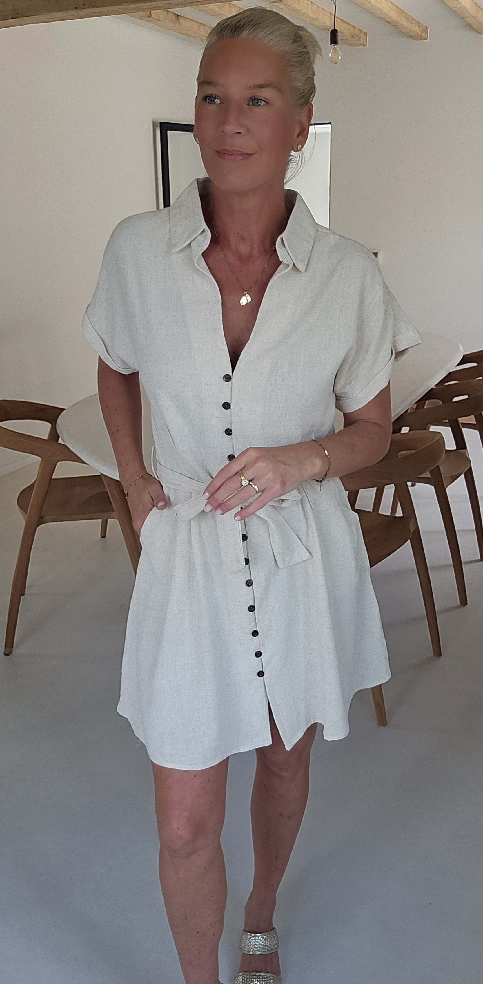 MIKINE viscose linen dress beige