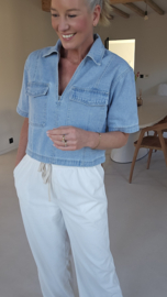 SAM short-sleeved cropped jeans shirt soft blue