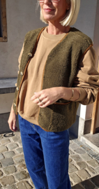 MELIA sleeveless teddy jacket khaki and camel