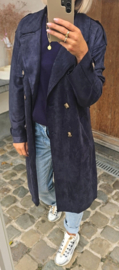 FALL VIBES suede trench coat navy