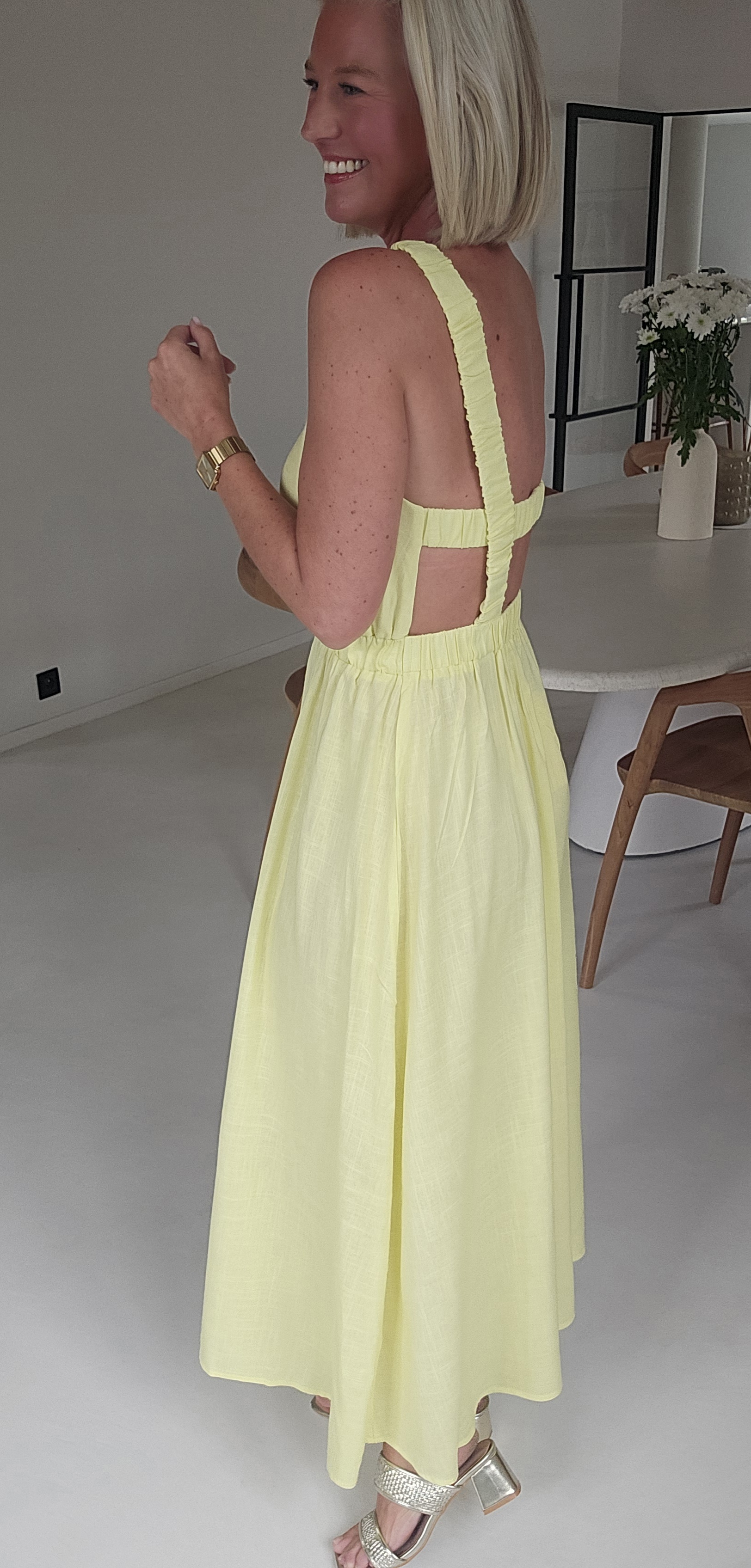 LIVIA maxi viscose linen dress soft yellow