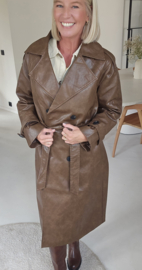 KILIA maxi leather jacket taupish brown