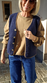 MELIA sleeveless teddy jacket navy and camel