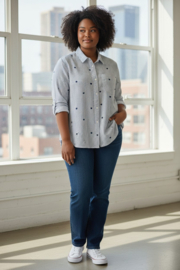 AMORE cotton shirt curve navy