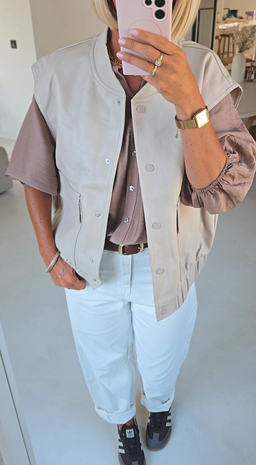 CIBELLE sleeveless pu jacket beige