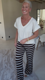 LOENA striped knit pants chocolat ecru