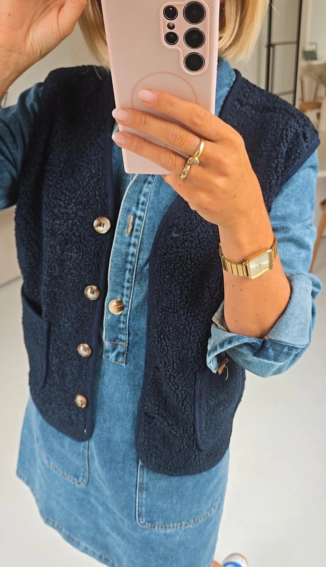 MELIA sleeveless teddy jacket navy