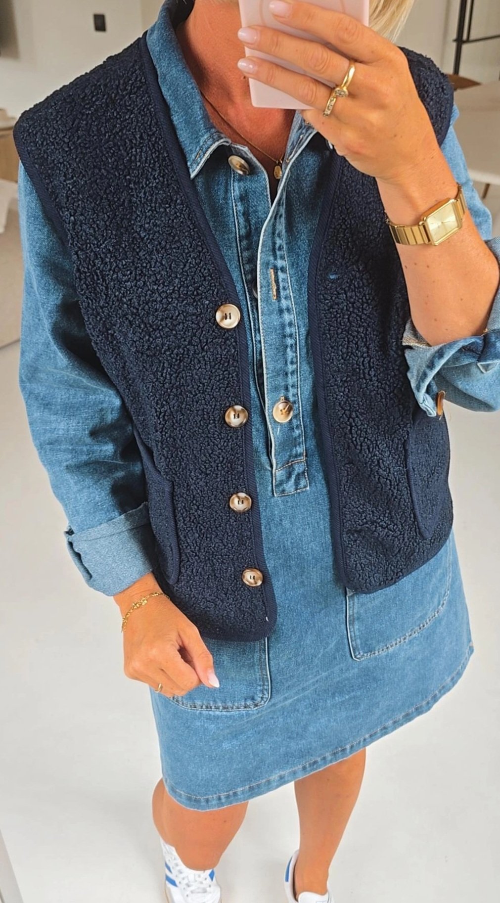 MELIA sleeveless teddy jacket navy