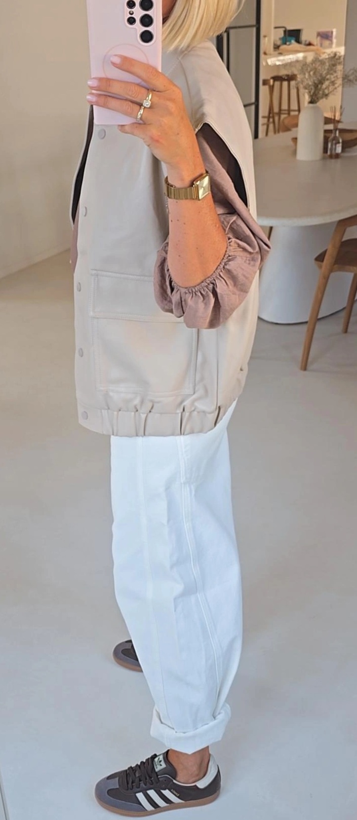 CIBELLE sleeveless pu jacket beige