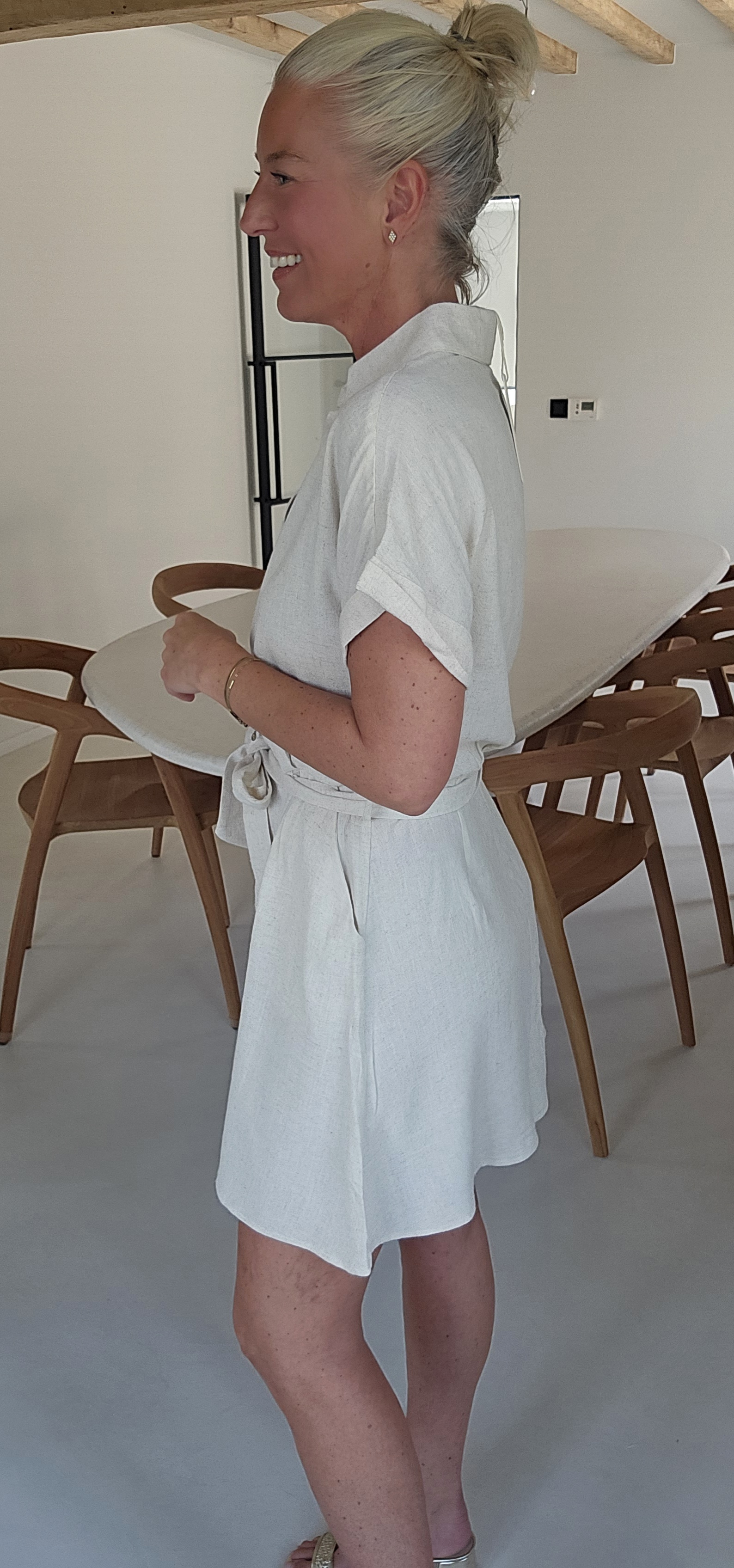 MIKINE viscose linen dress beige