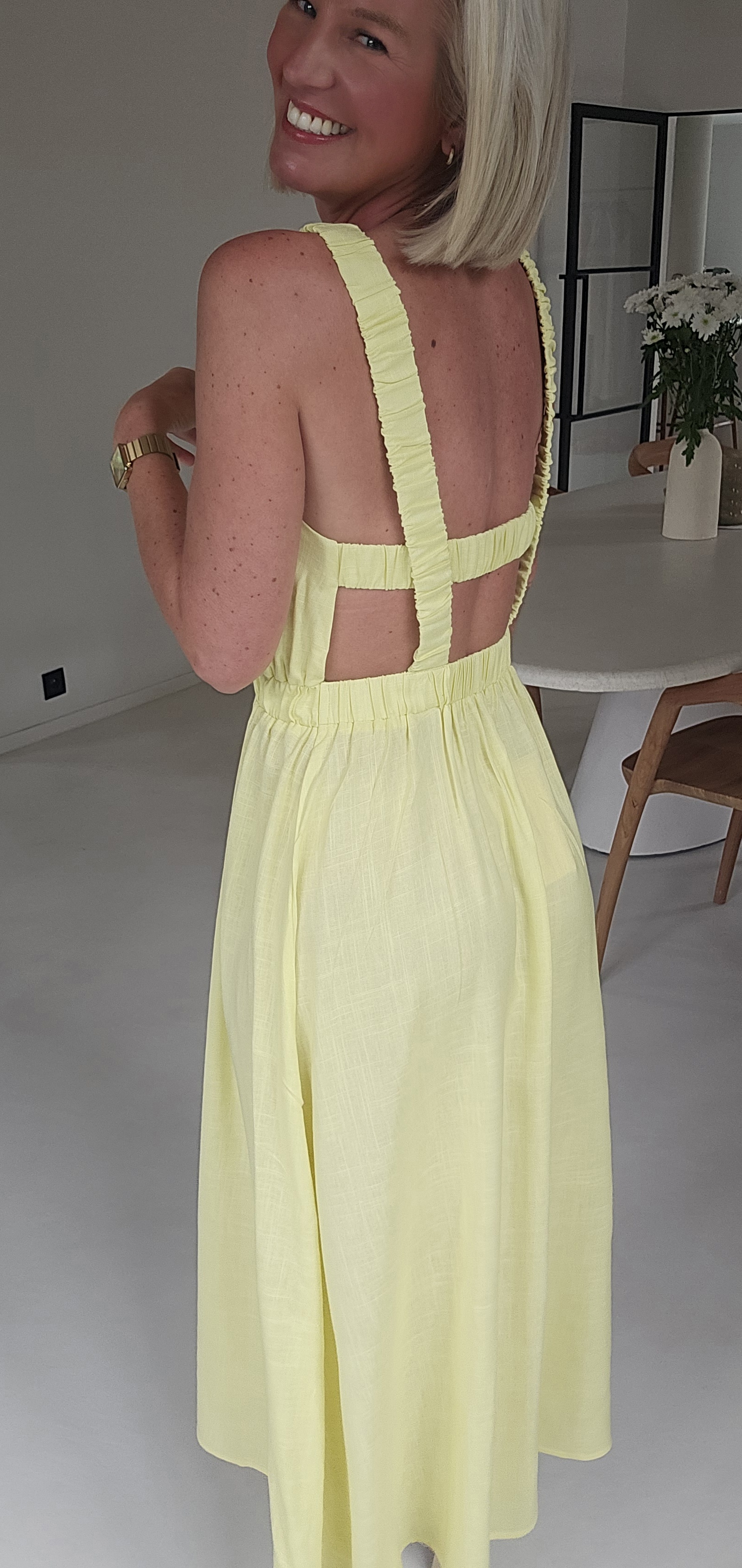 LIVIA maxi viscose linen dress soft yellow