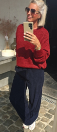 RINA soft velvet wide leg jogger pants navy