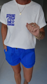 BEVIN cotton paperbag short kobalt blue