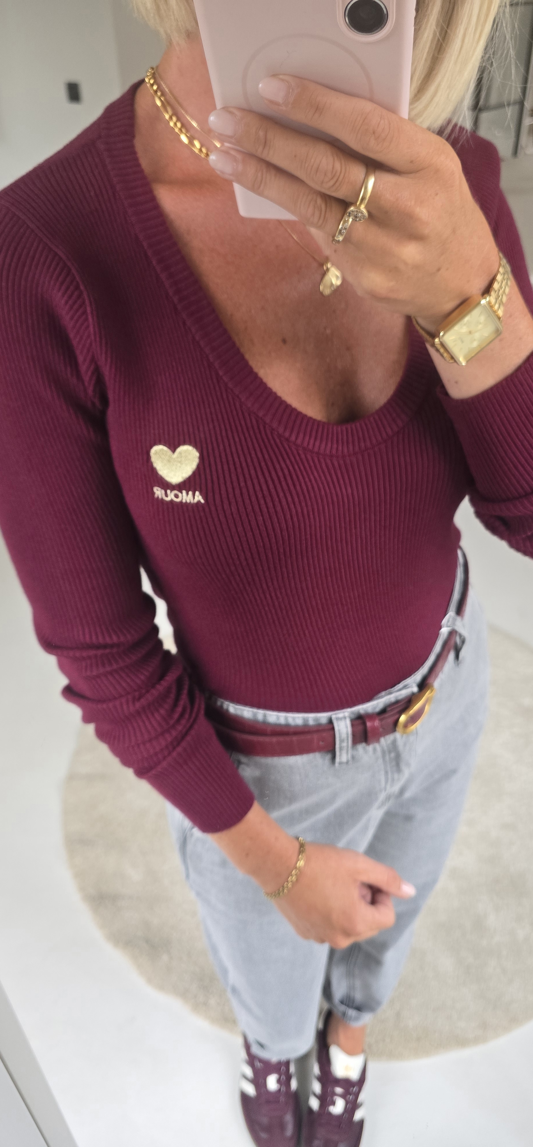 AMOUR warm v-neck longsleeve burgundy