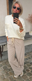 RINA soft velvet wide leg jogger pants beige