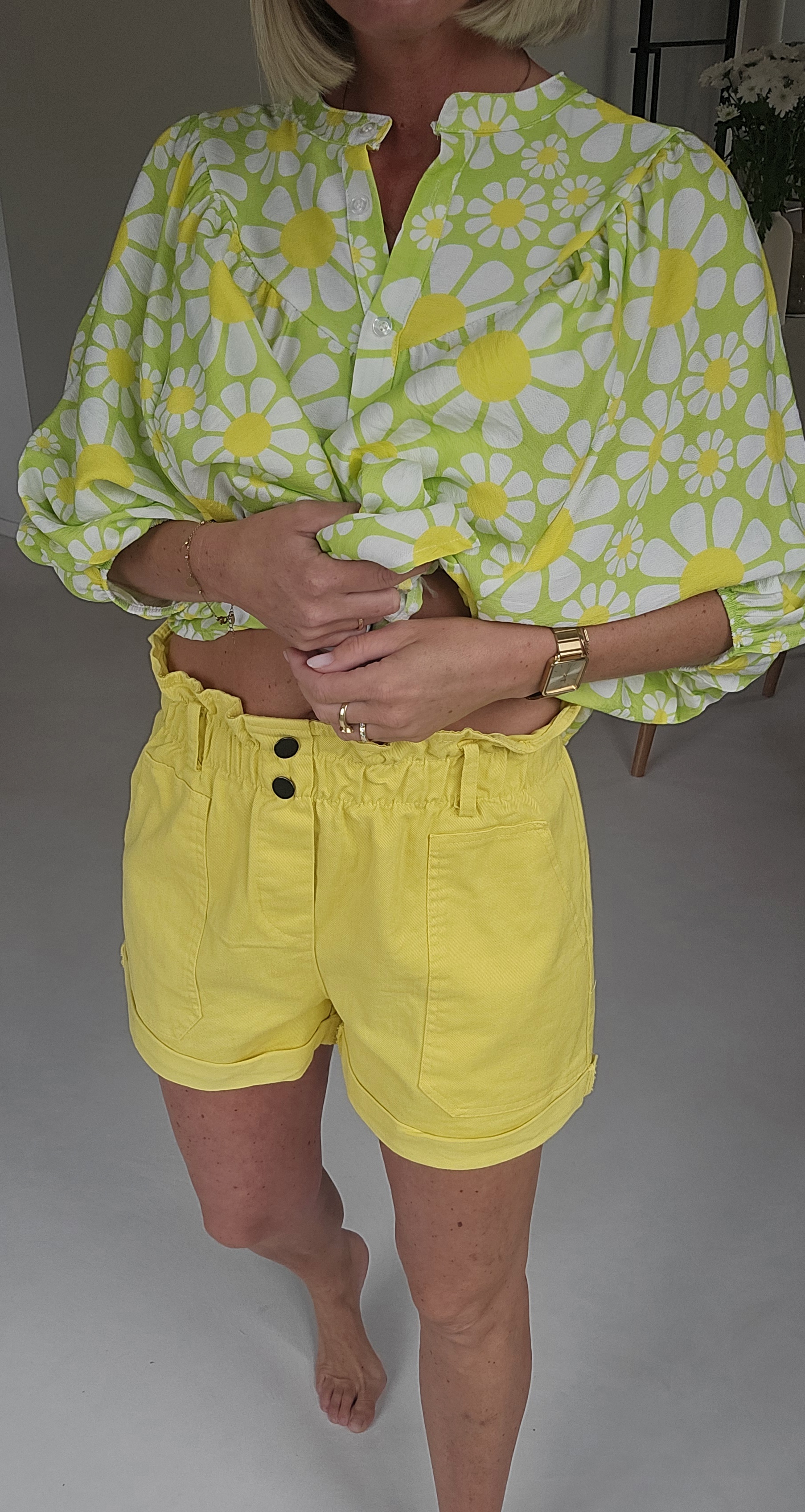 BEVIN cotton paperbag short bright yellow