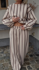 LUCIA striped cotton jogger pants beige