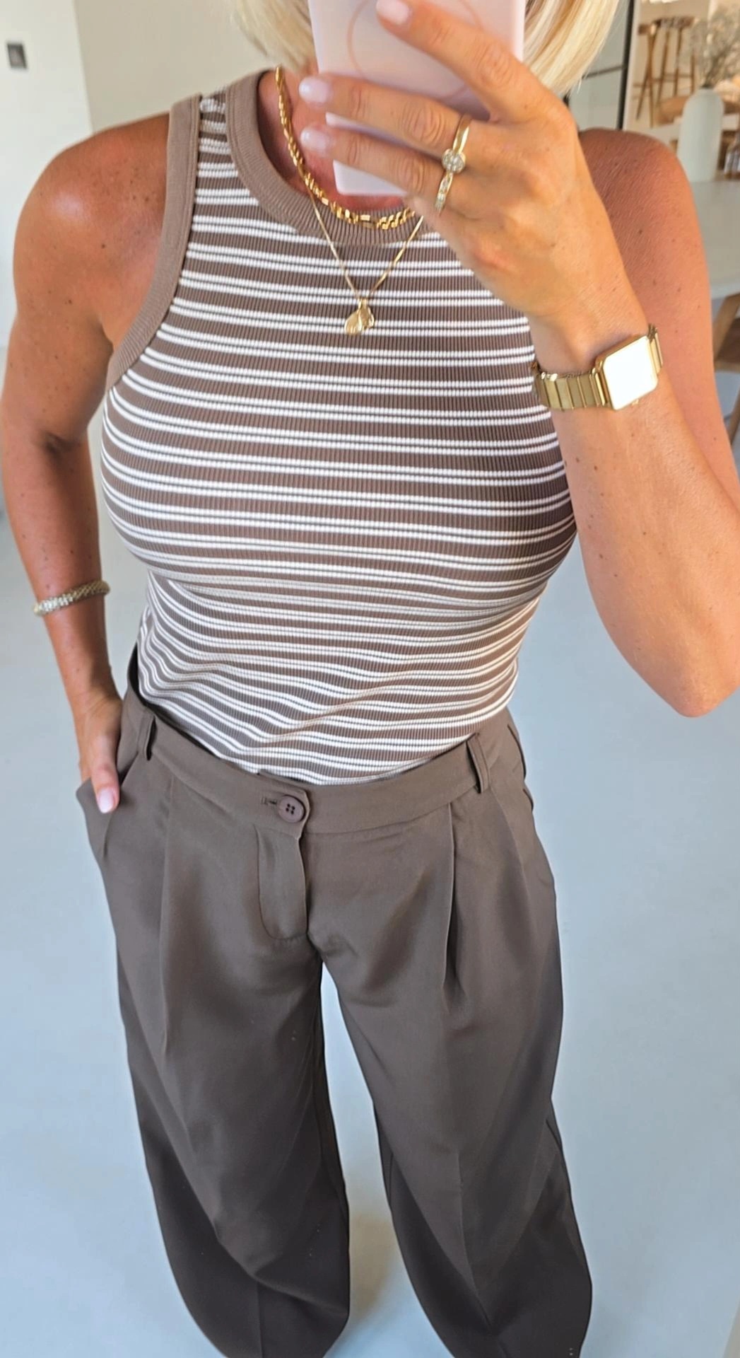 INCI striped cotton top taupe