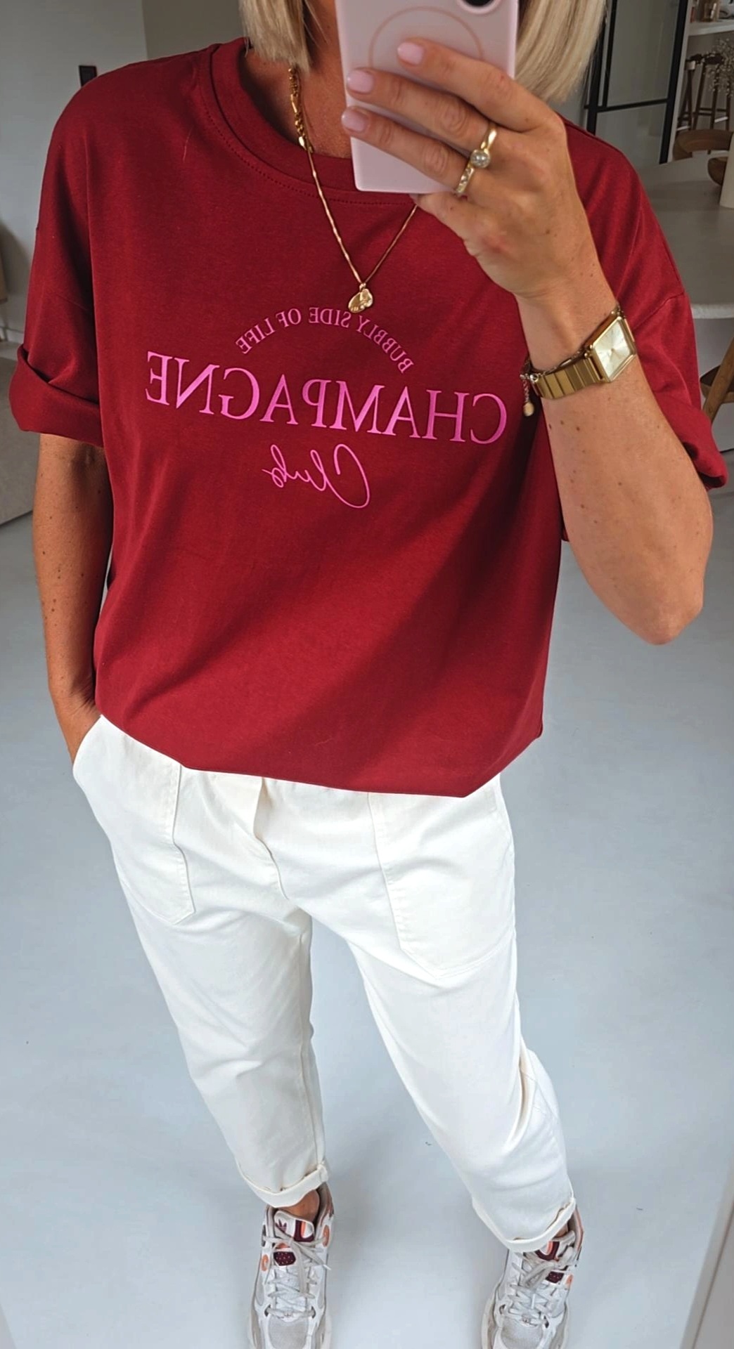 CHAMPAGNE CLUB cotton tee burgundy