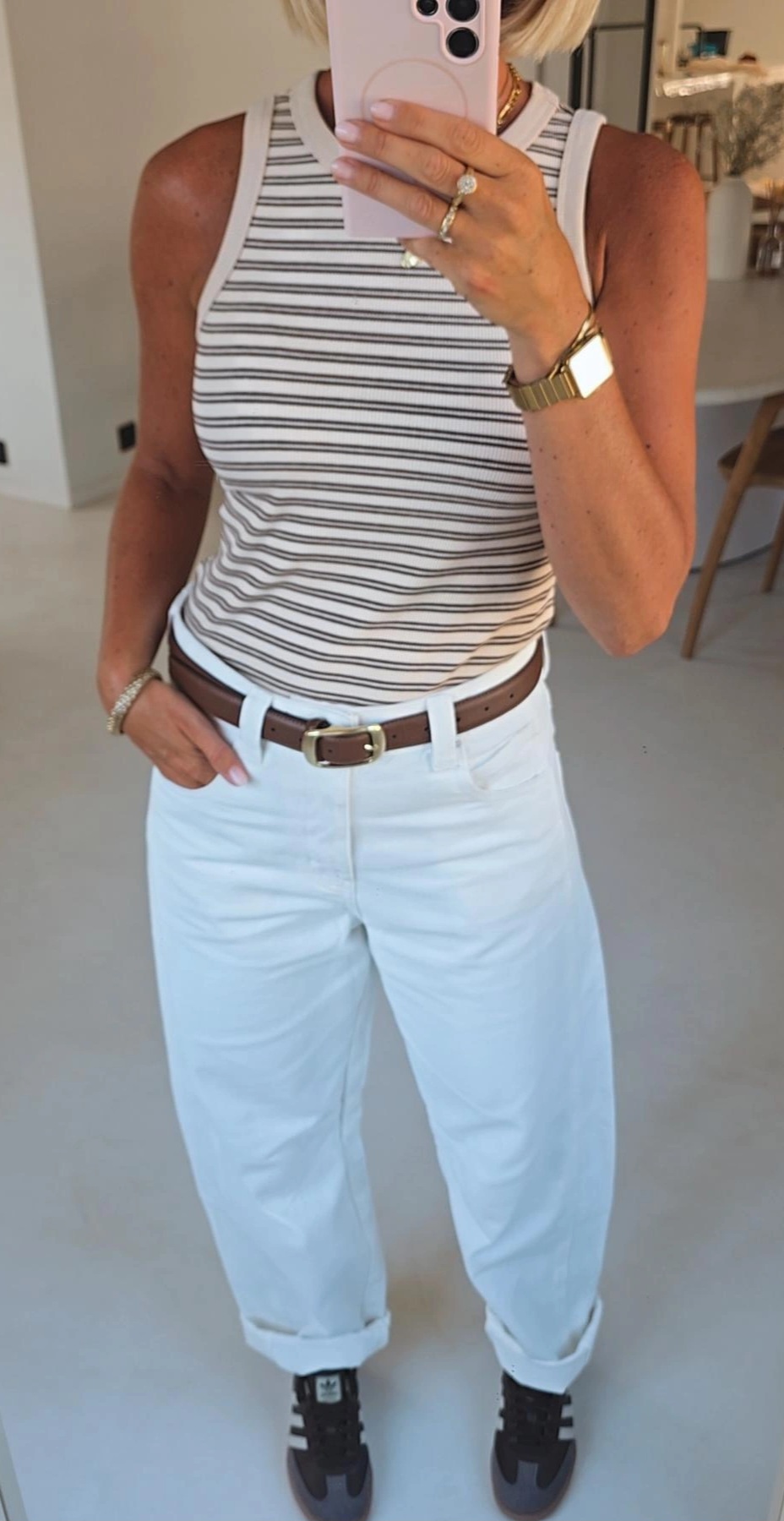 INCI striped cotton top beige