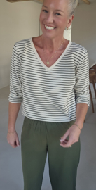 SOPHIA striped v-neck longsleeve khaki