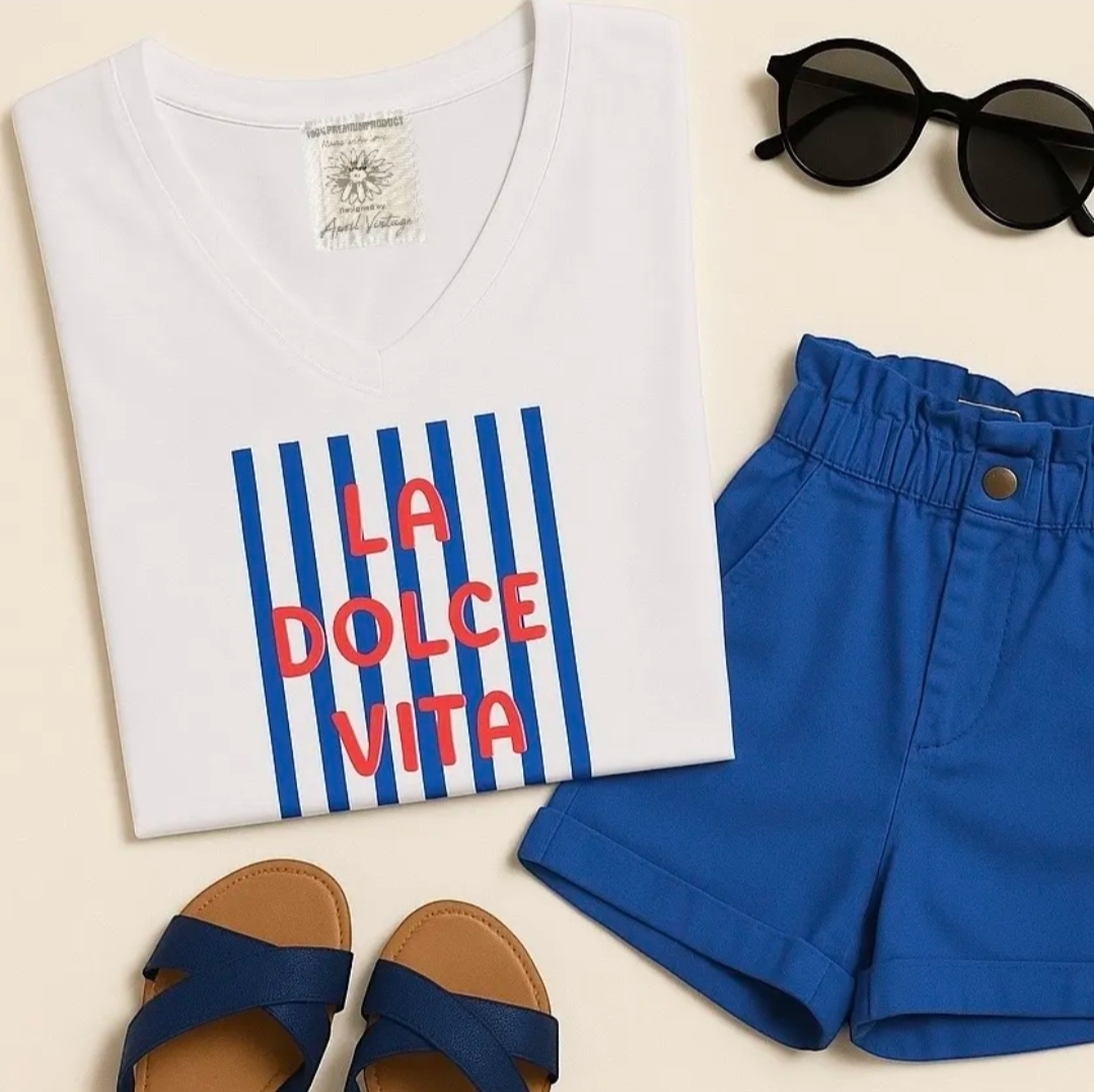 LA DOLCE VITA cotton tee kobalt blue neon coral